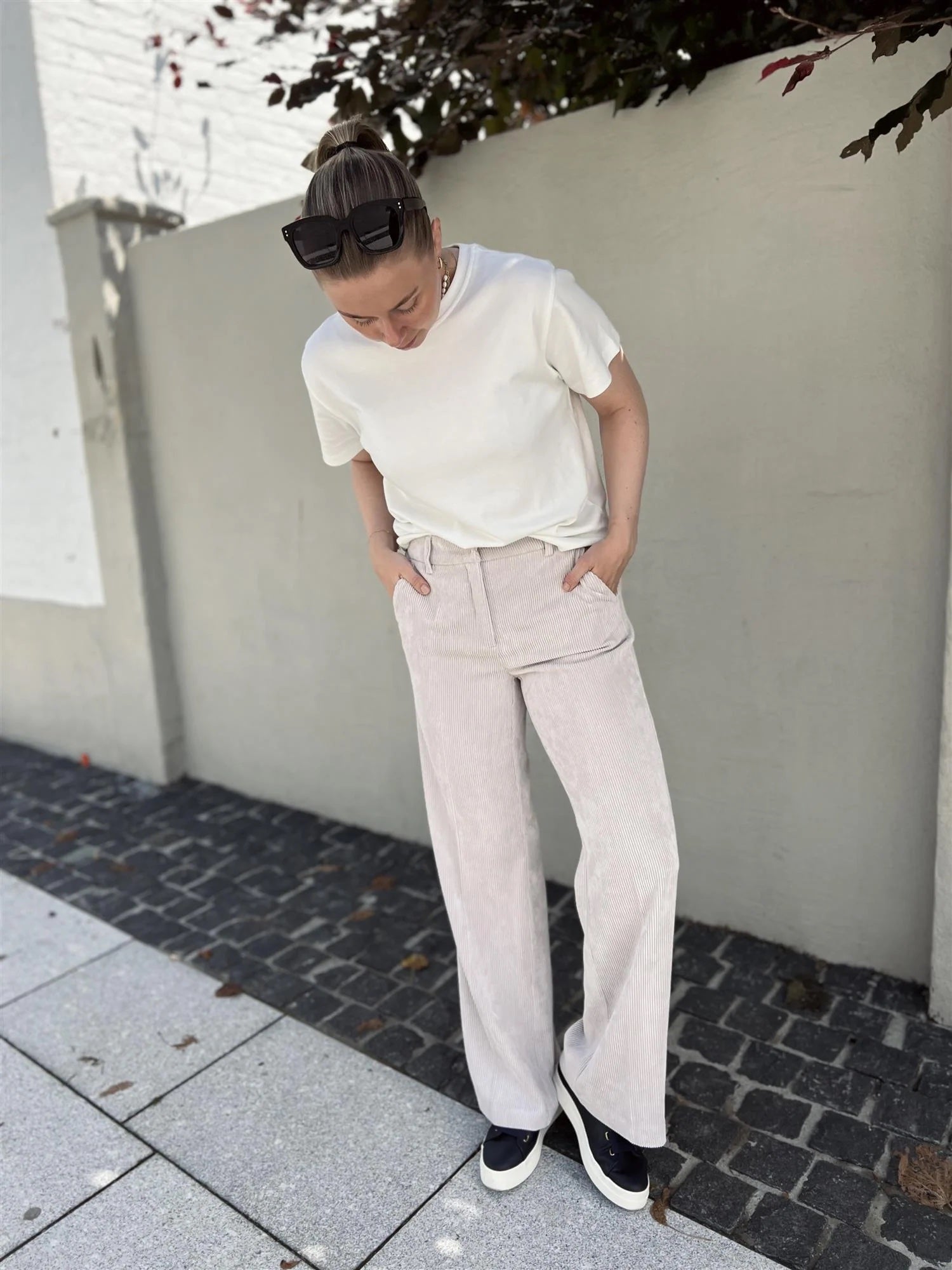 CAMBIO AMELIE STRETCH CORDUROY PANT IN BLUSH GREIGE