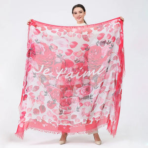 BED OF ROSE PETALS JE TAIME I LOVE YOU  LUXURY HAND PAINTED SCARF