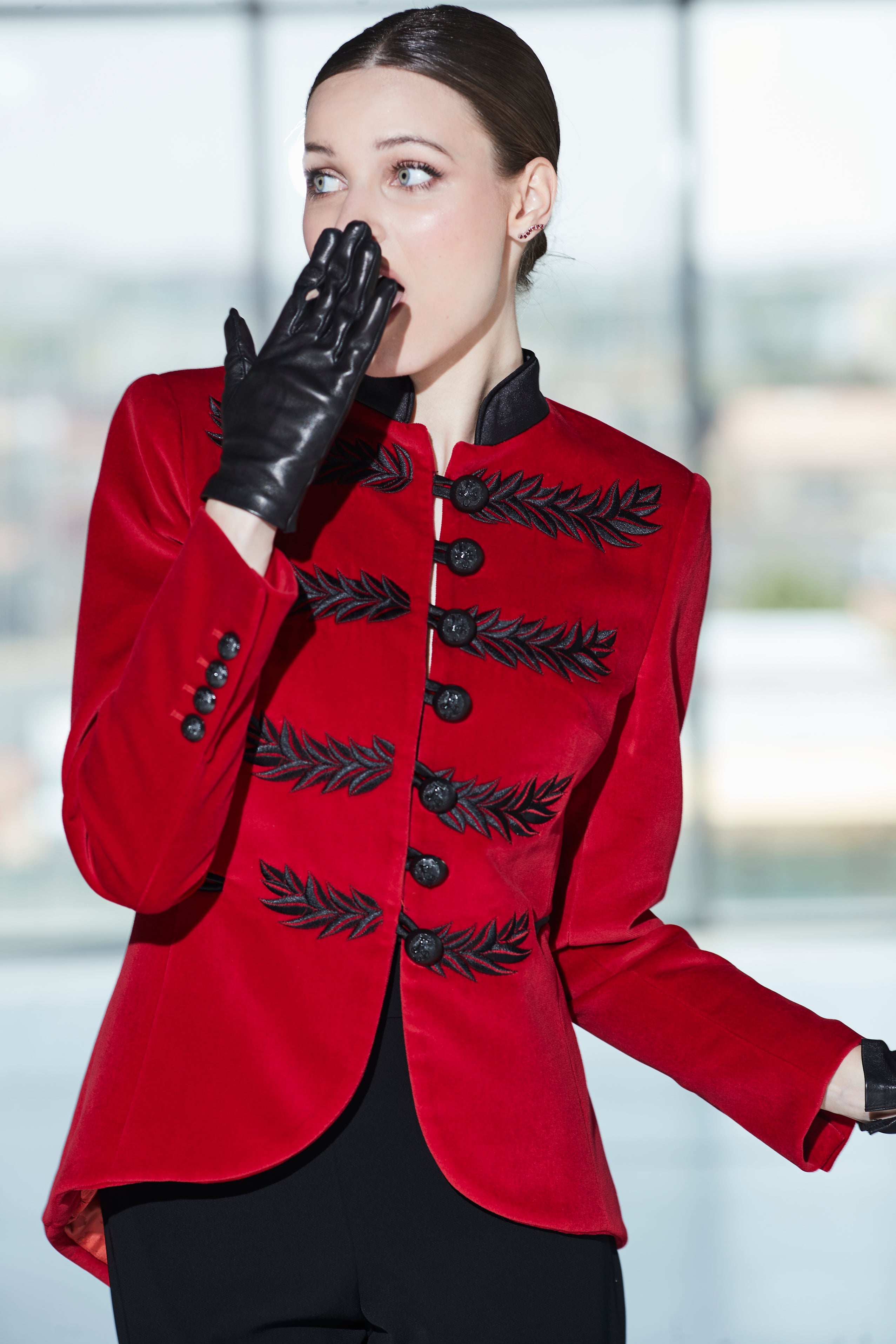 THE EXTREME COLLECTION RENATA RED VELVET BLAZER