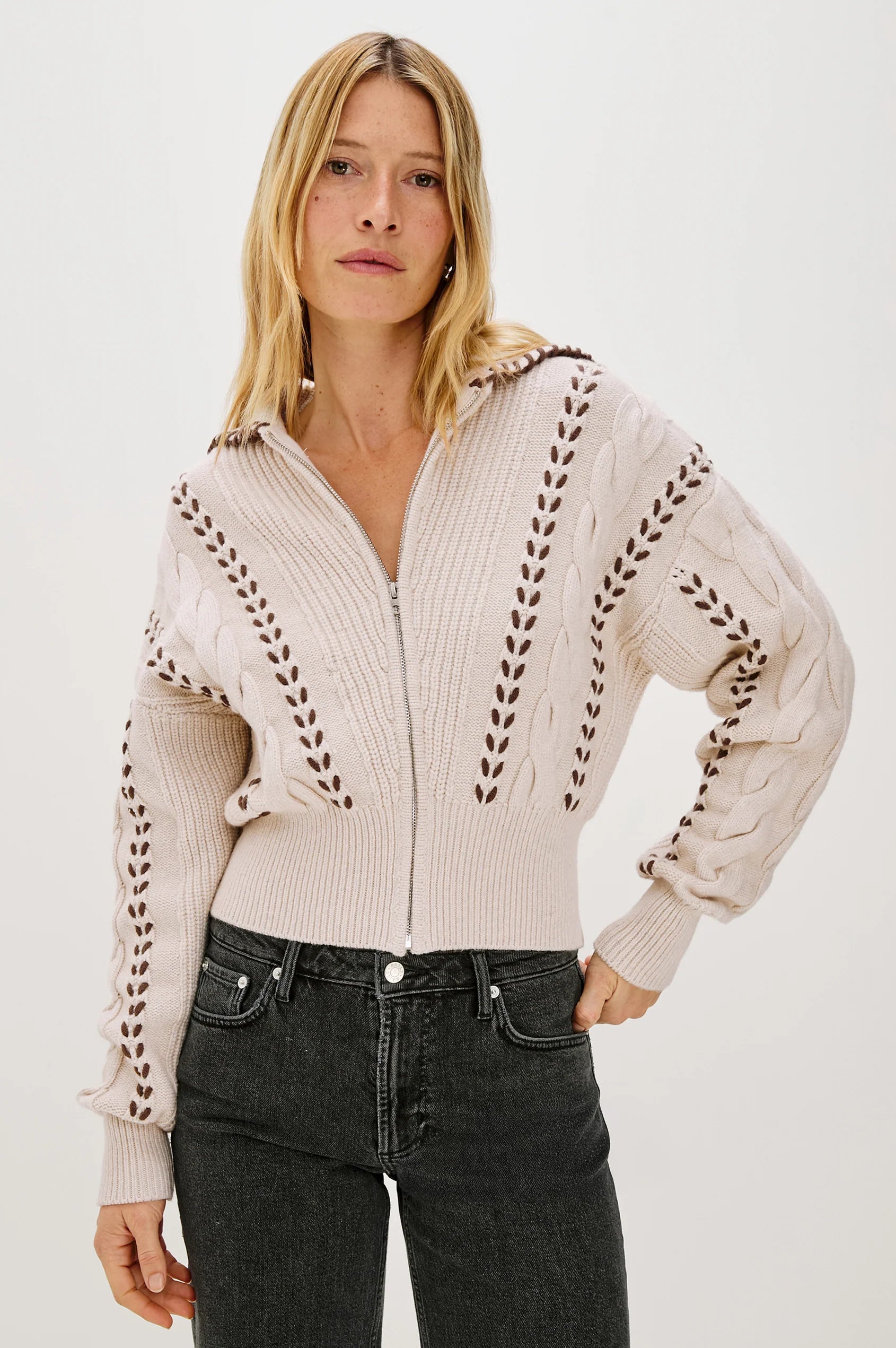 RAILS LUNE SWEATER OATMEAL BROWN WHIP STITCH