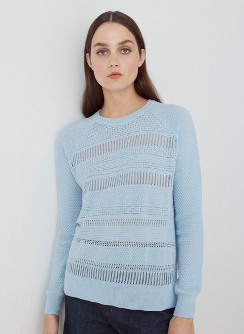 AUTUMN CASHMERE MIXED POINTELLE STITCH RAGLAN CREW  AVAILABLE IN BLEACH WHITE