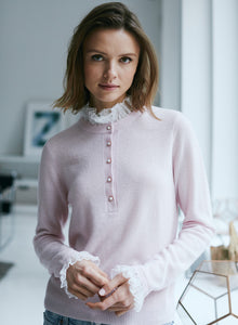 AUTUMN CASHMERE LACE HENLEY W/PEARL SHANKS IN PETAL