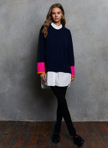 AUTUMN CASHMERE COLOUR BLOCK RELAXED CREW WITH RACING STRIPE