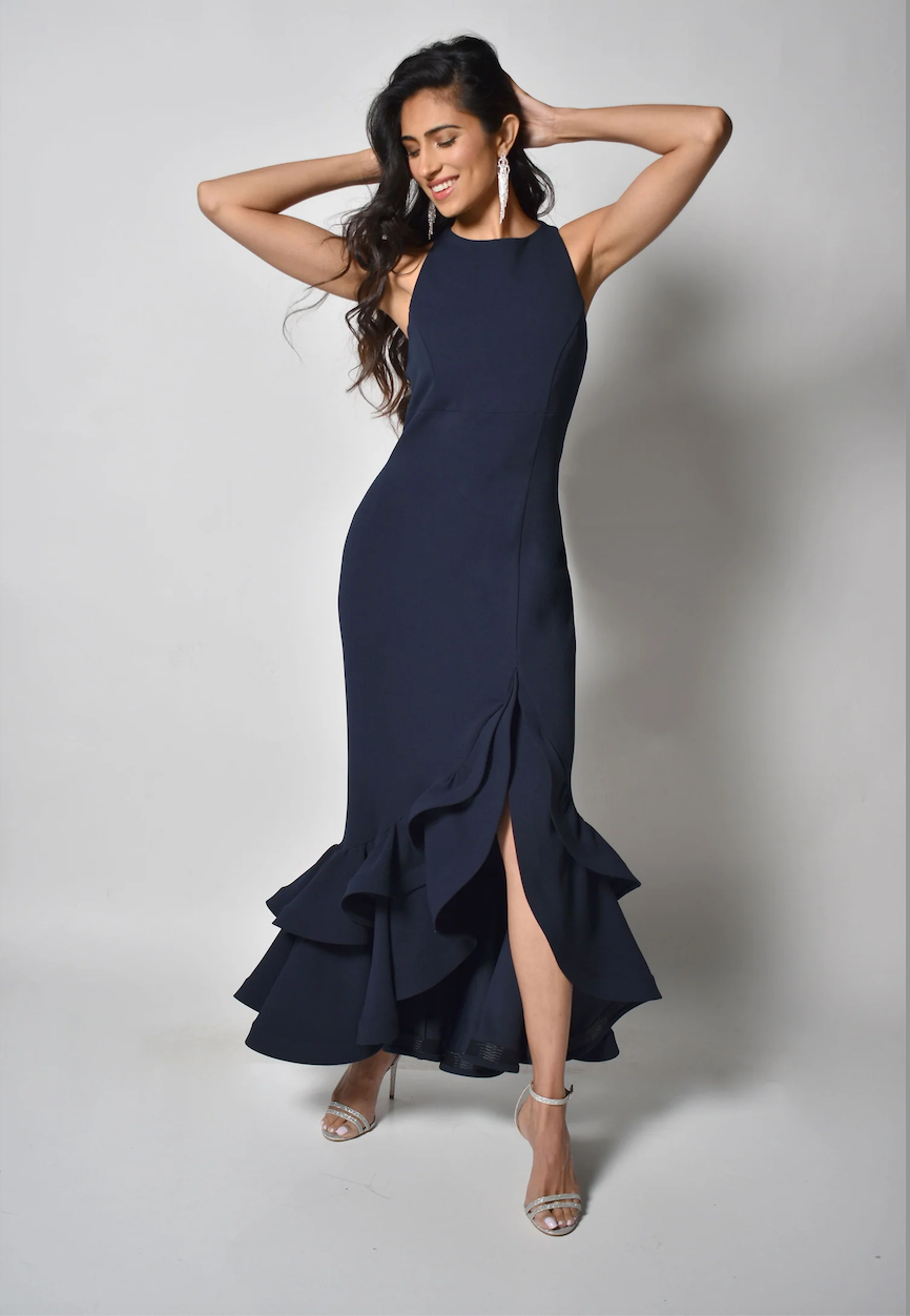 SLEEVELESS RUFFLW GOWN 228174 AVAILABLE IN BLACK AND NAVY