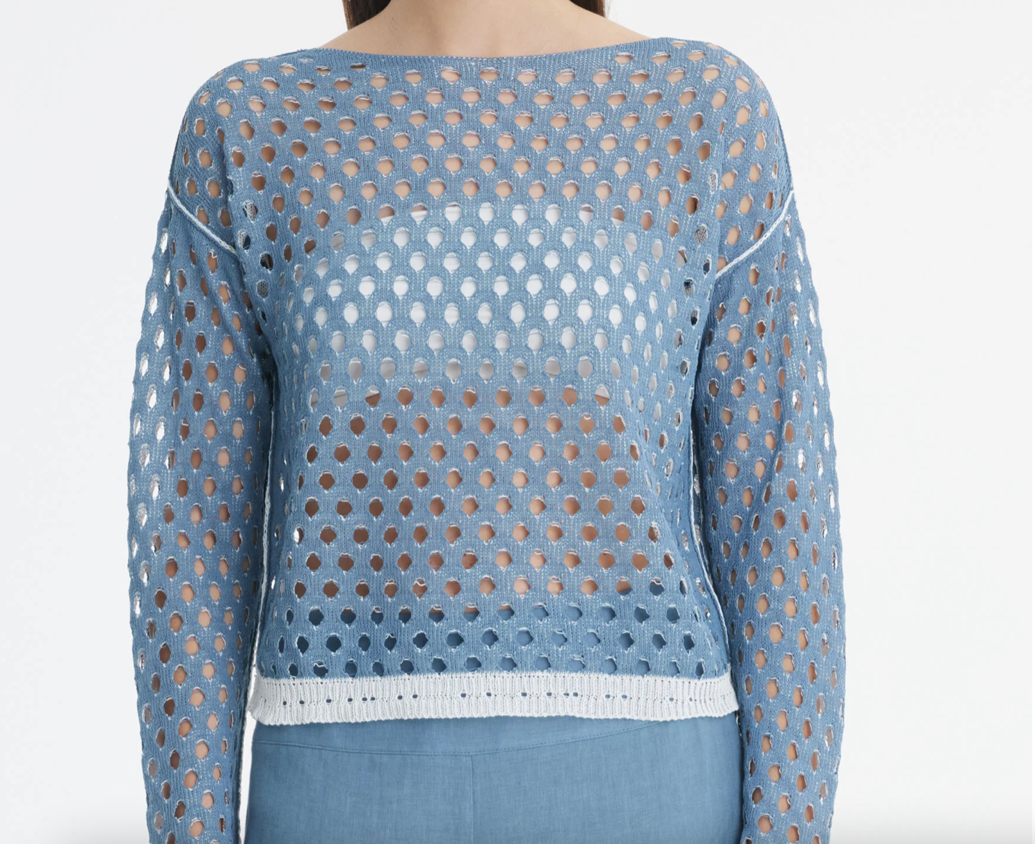 SARAH PACINI MESH SWEATER STEAL BLUE MADE IN ITALY | 24111047-43