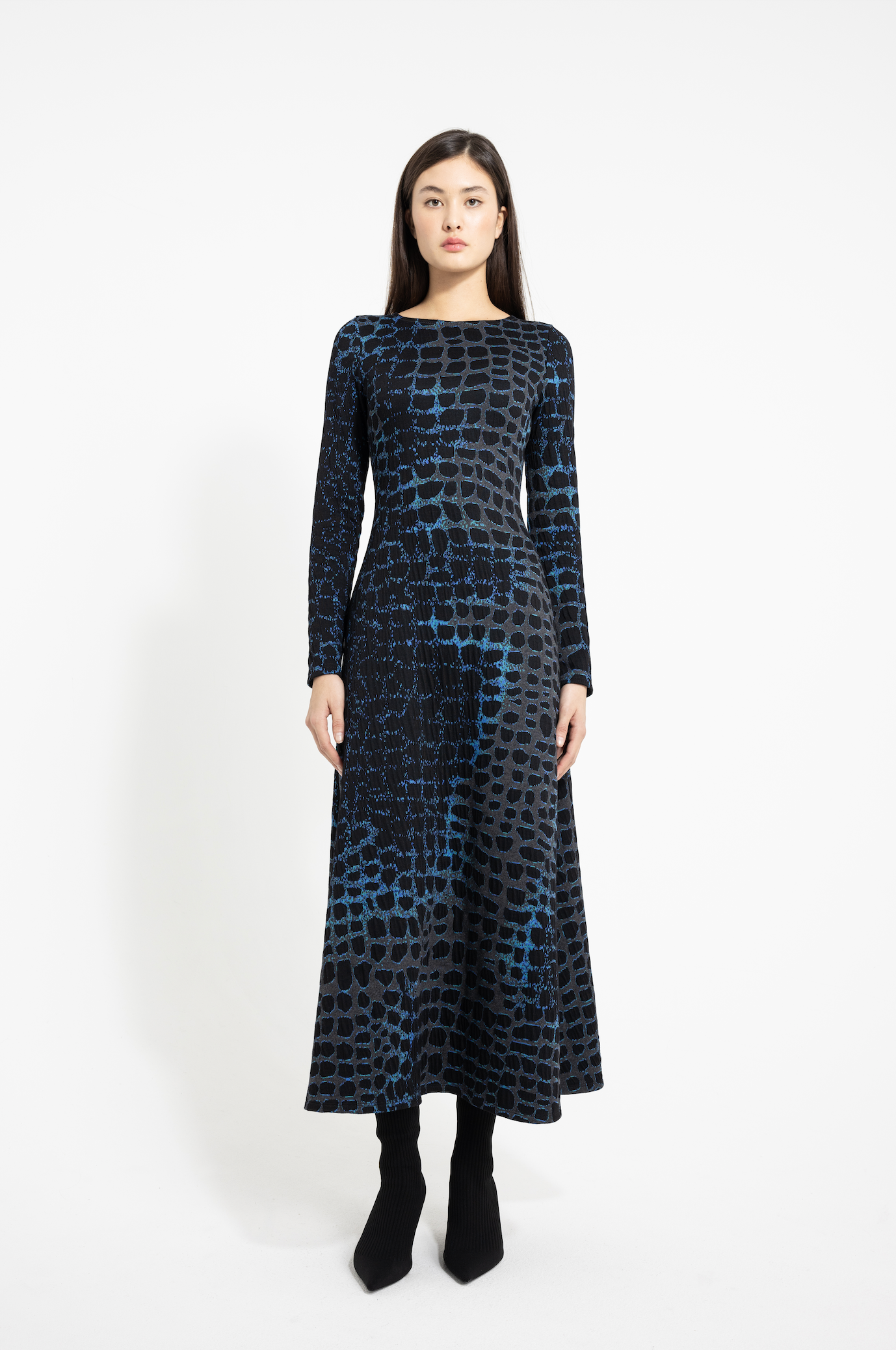 ROMINA LONG JACQUARD DRESS LEOPARD BLUE GREY