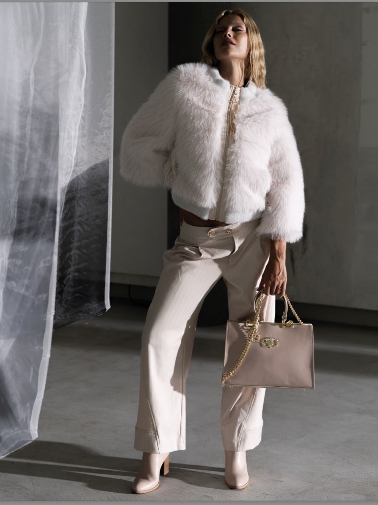 ELISA CAVALETTI POWDER PINK FAUX FUR BOMBER