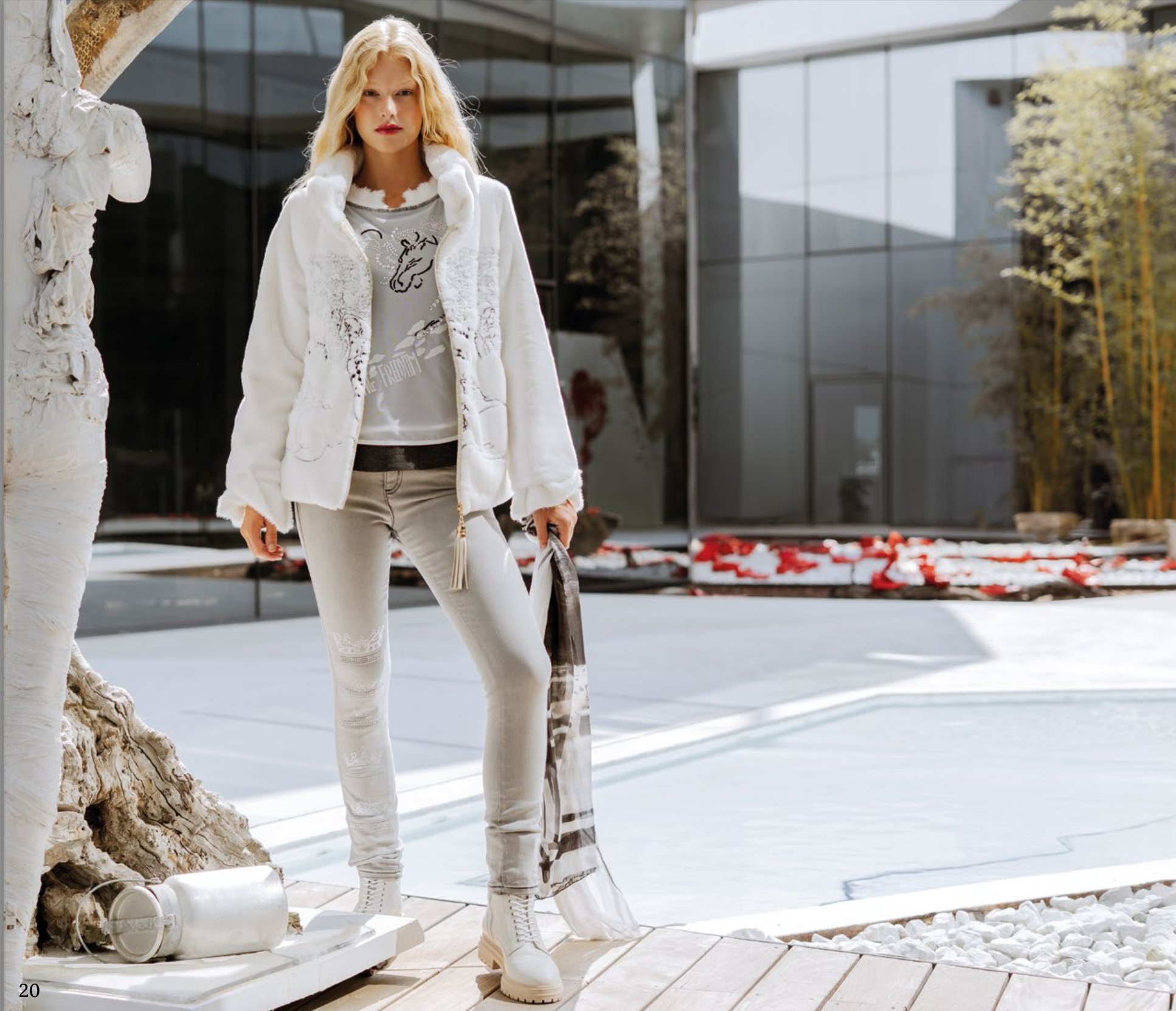 ELISA CAVALETTI WHITE EMBROIDERED FAUX FUR JACKET