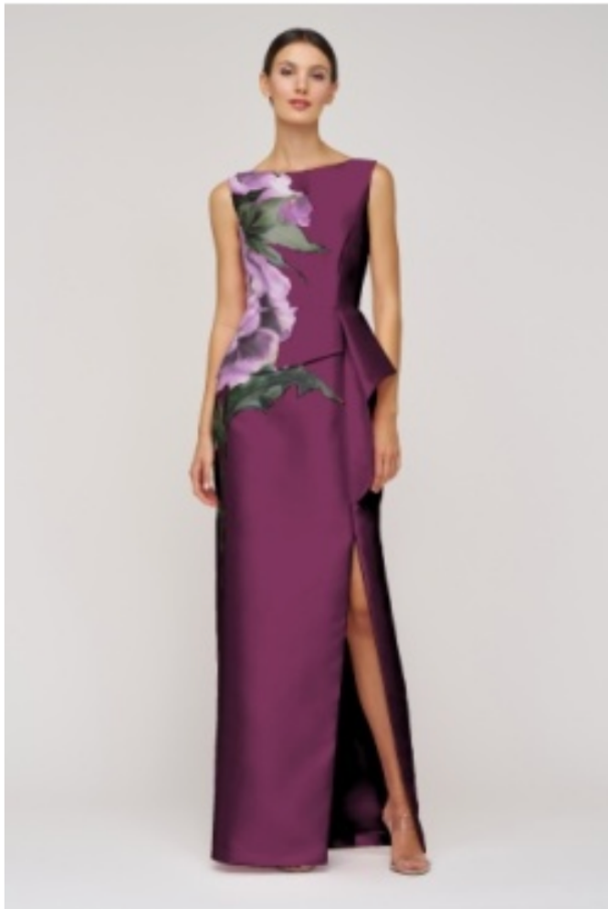 KAY UNGER LUCIANA COLUMN GOWN MULBERRY