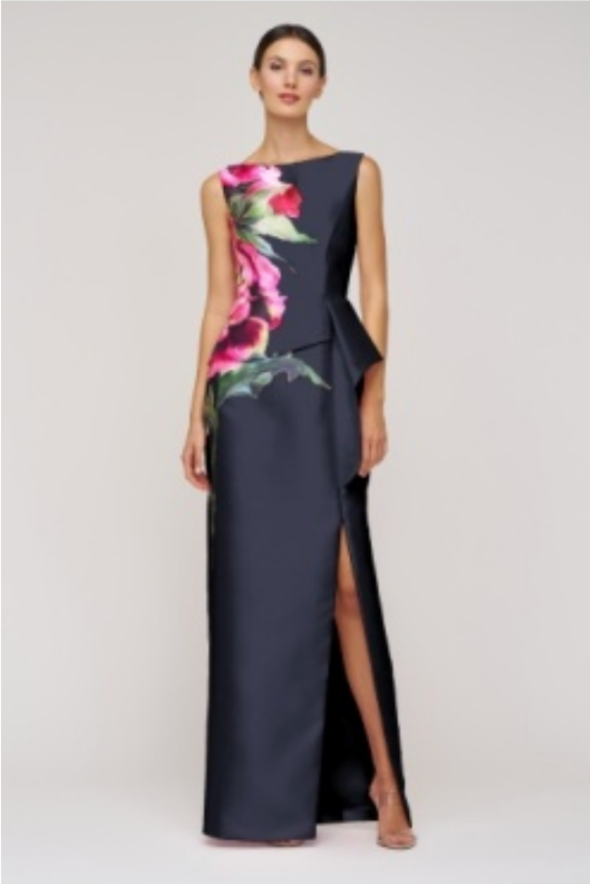 KAY UNGER KAY UNGER LUCIANA COLUMN GOWN MIDNIGHT BLUE