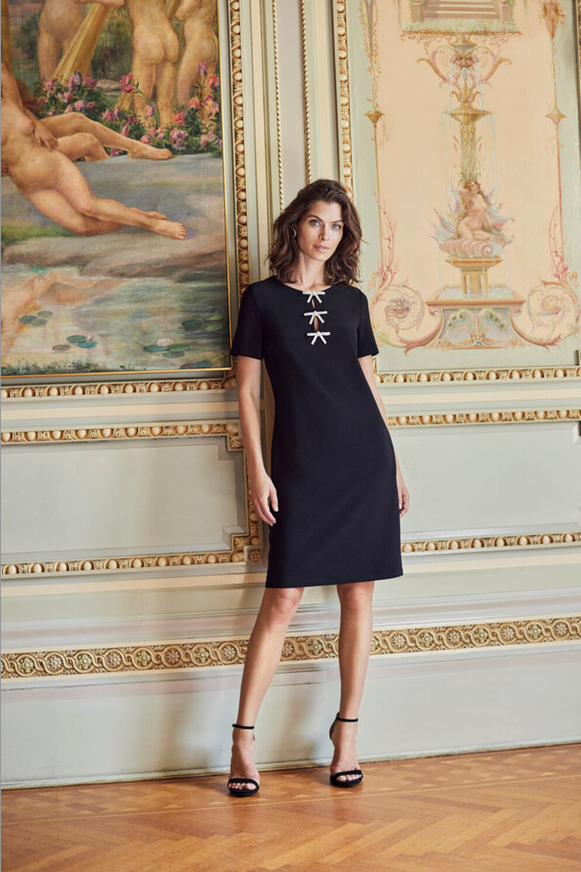 RHINESTONE BOW BLACK COCKTAIL DRESS 259037