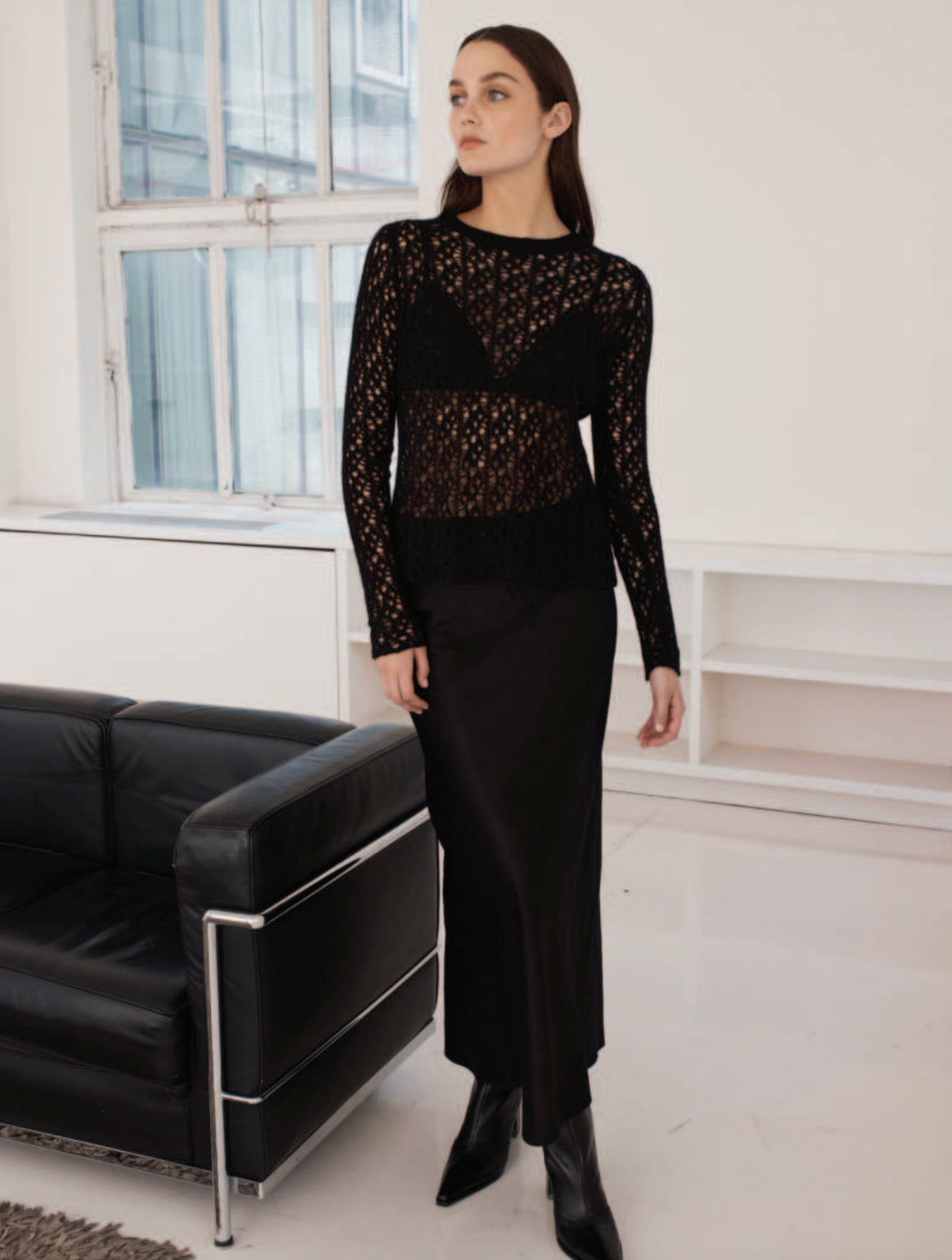 AUTUMN CASHMERE OPEN POINTELLE CREW SWEATER