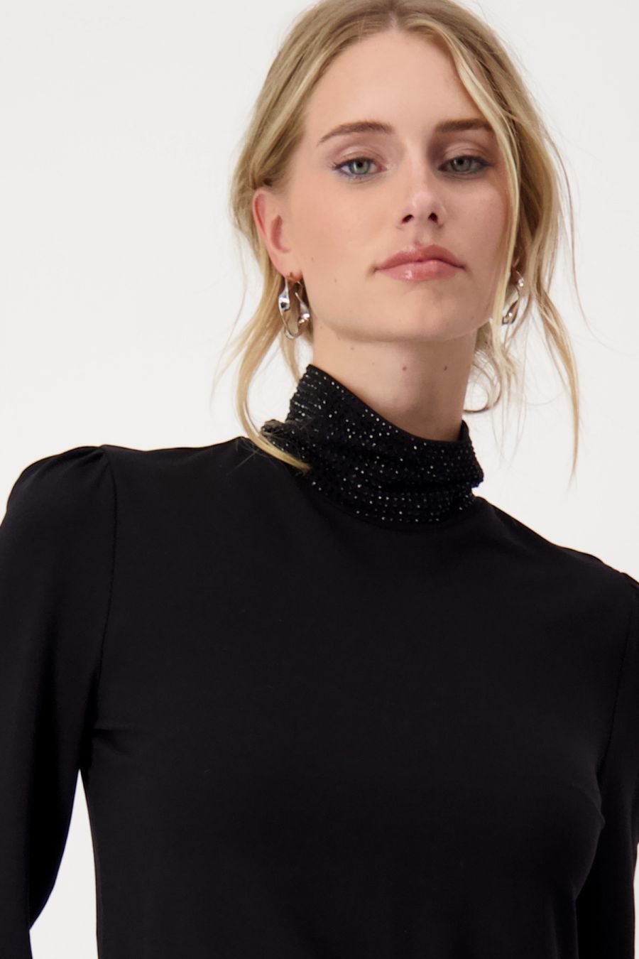 DECORATED RHINESTONE STAND UP COLLAR TOP