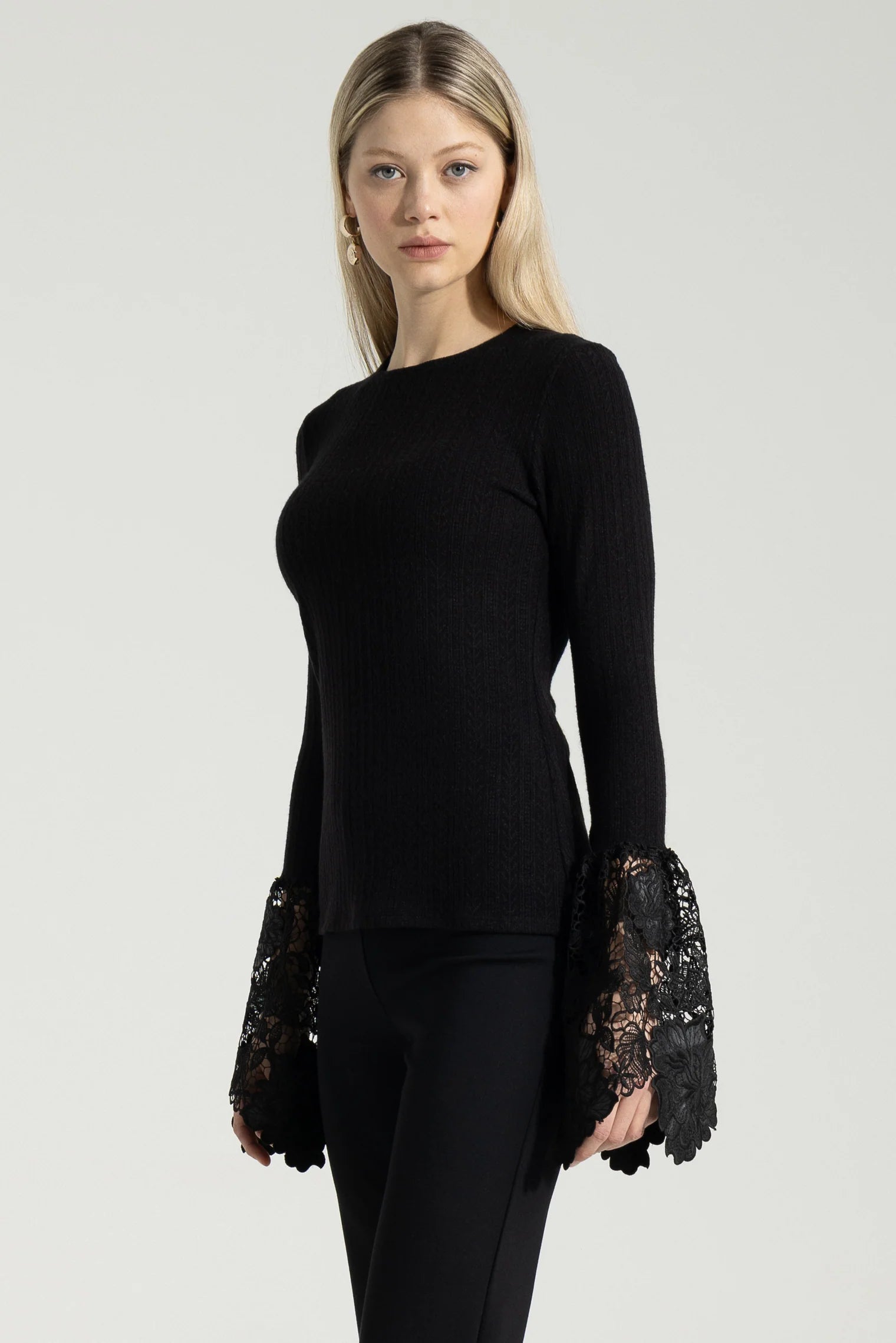 NADYA TOTO CARLA KNIT TOP FAUX LEATHER LACE SLEEVES