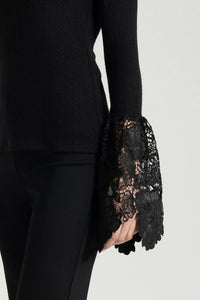 NADYA TOTO CARLA KNIT TOP FAUX LEATHER LACE SLEEVES