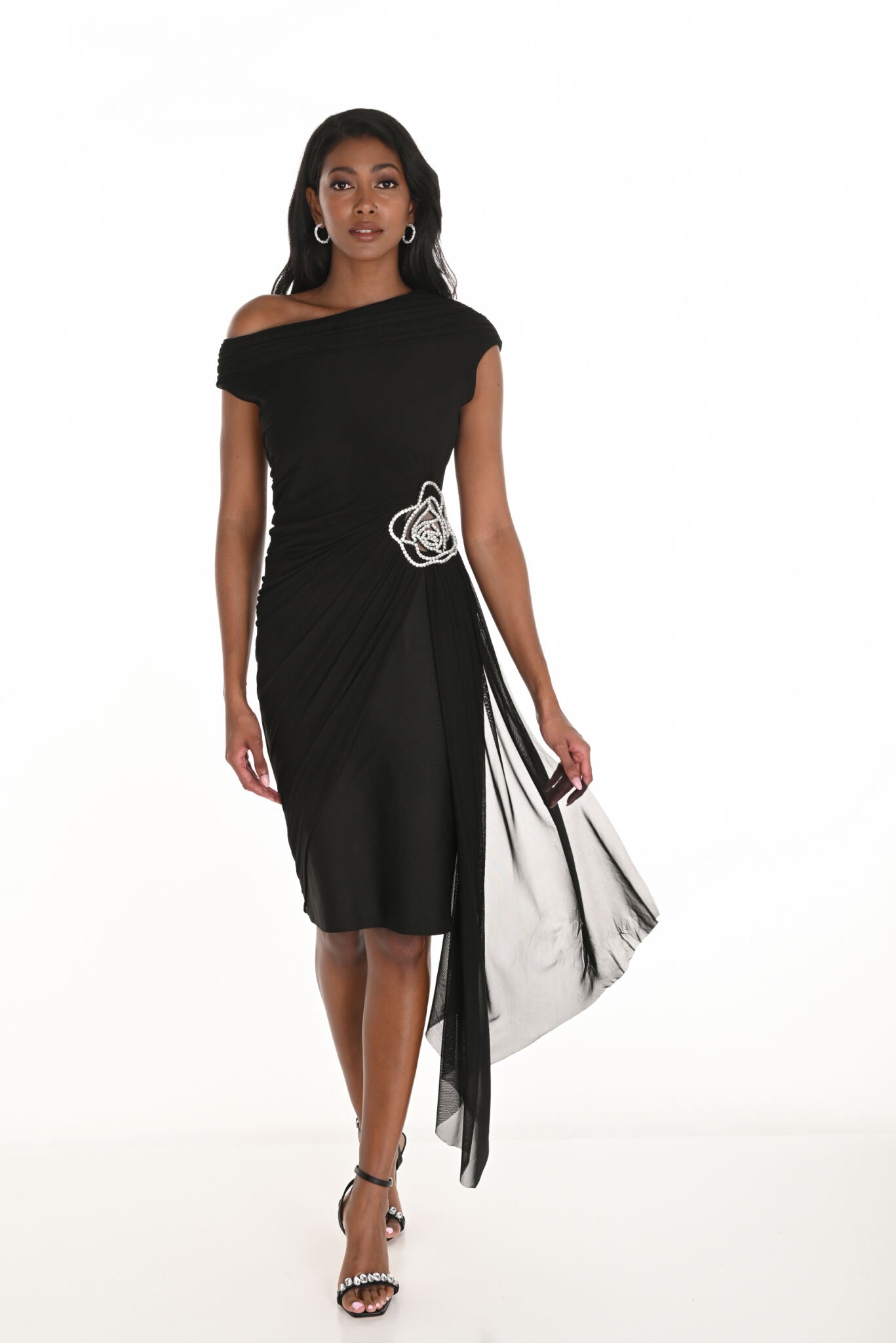 COCKTAIL DRESS WITH SIDE RHINESTONE DETAIL 259755