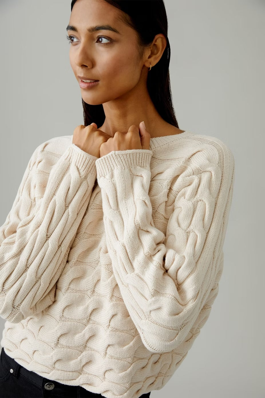 OUI SIRAH CABLE KNIT PULLOVER AVAILABLE IN SEPIA ROSE