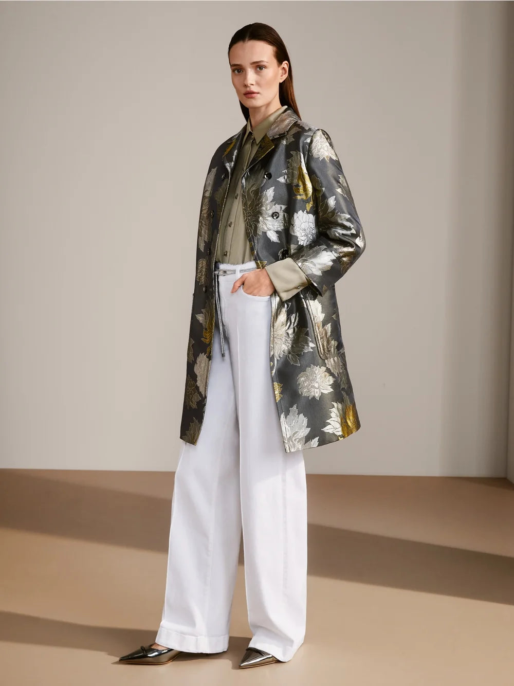 MARC CAIN FLORAL JACQUARD COAT WITH LUREX