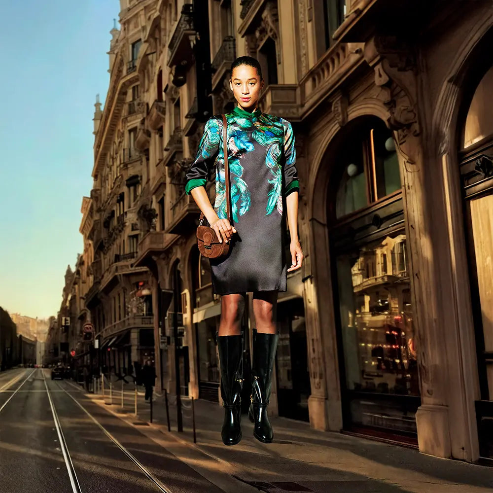 MARC CAIN DRESS WITH FEATHER PRINT DRESS ZC 21.34 W85