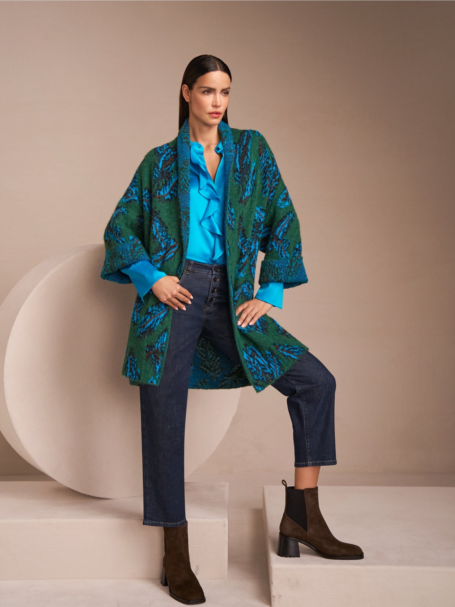 MARC CAIN KNITTED IN GERMANY JACQUARD CAPE COAT ZC 11.16 M63