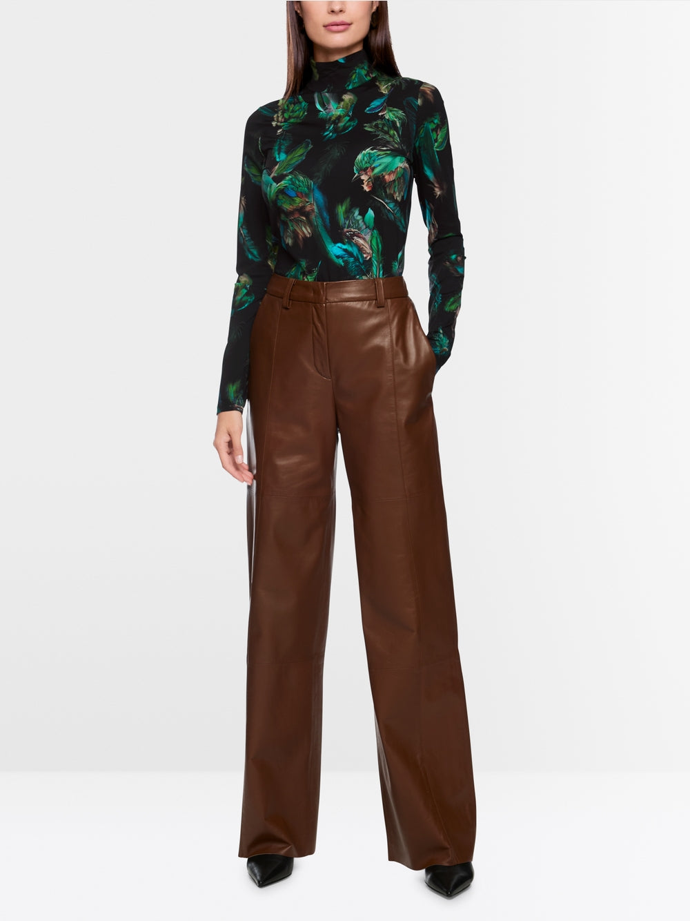 MARC CAIN STRETCH SHIRT WITH FEATHER PRINT