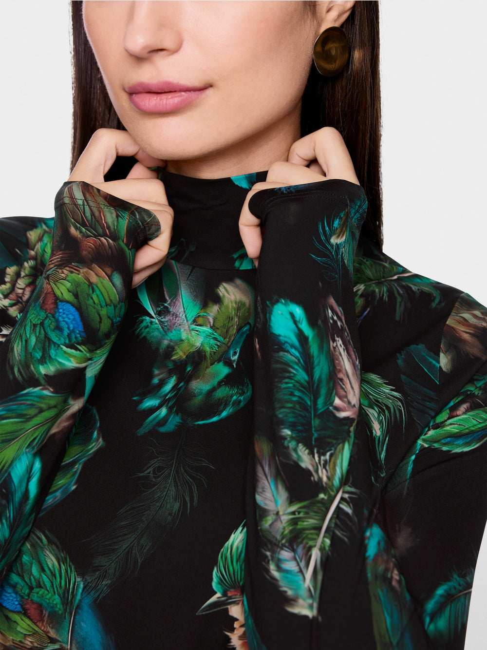 MARC CAIN STRETCH SHIRT WITH FEATHER PRINT
