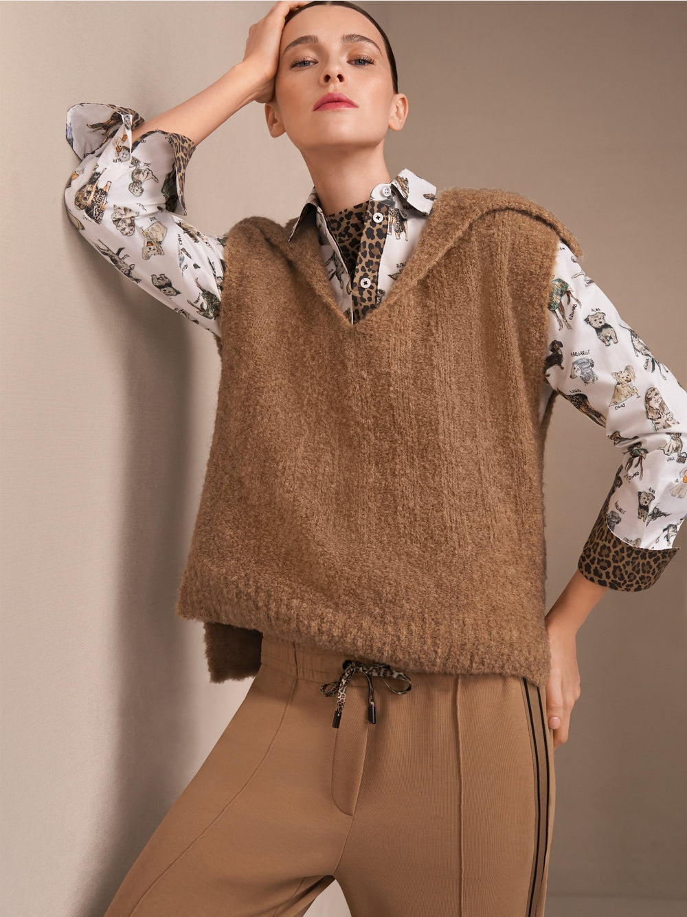 MARC CAIN BLOUSE WITH DOGGIES AND LEOPARD PRINT