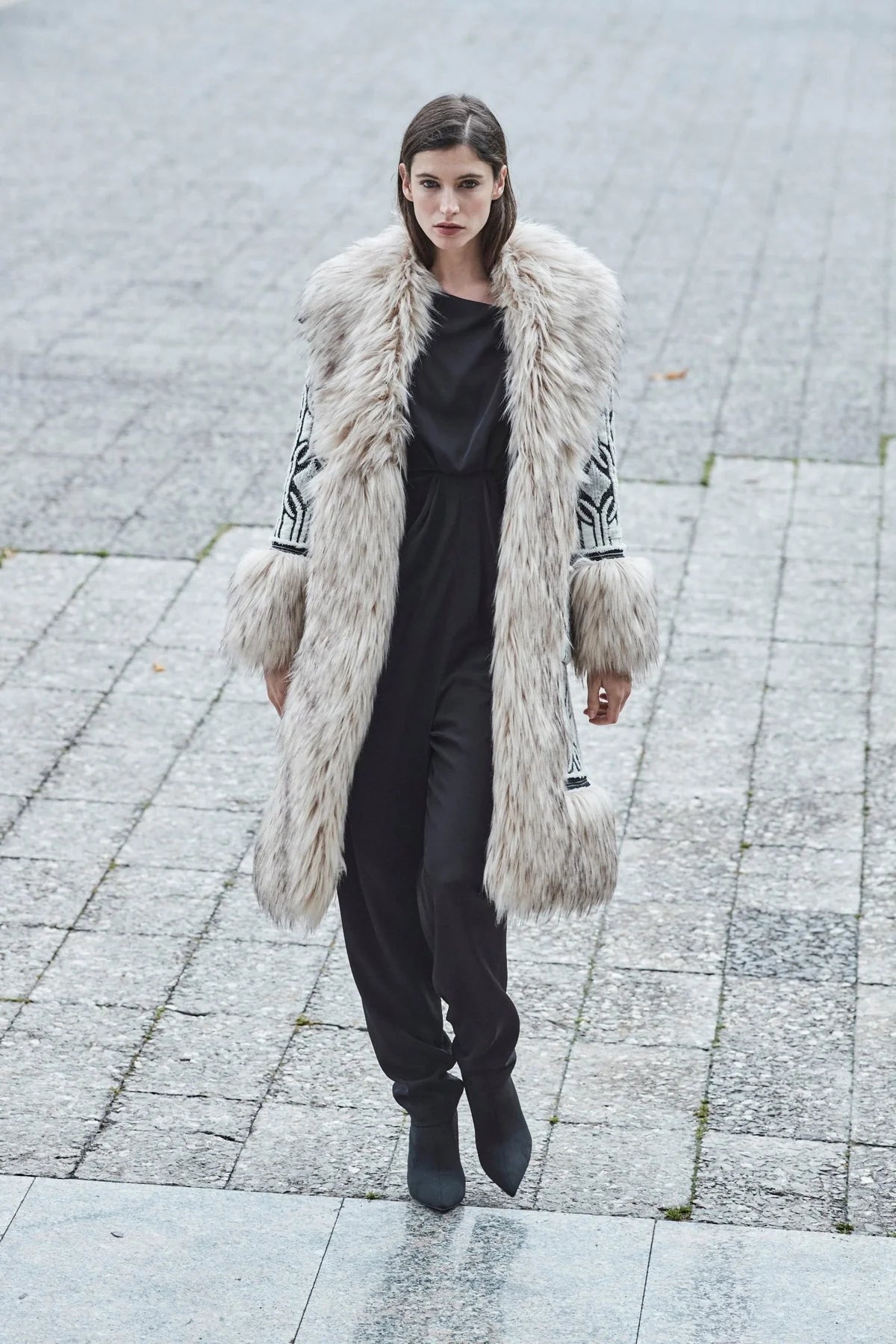 THE EXTREME COLLECTION LONG ALPACA AND VEGAN HAIR AGATA COAT