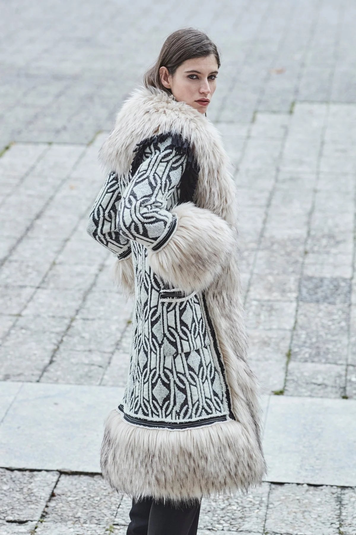 THE EXTREME COLLECTION LONG ALPACA AND VEGAN HAIR AGATA COAT