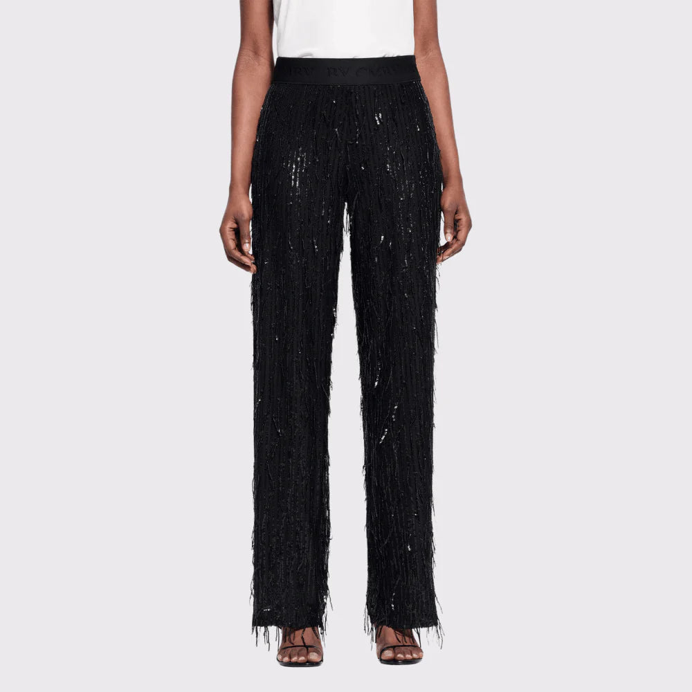 CAMBIO ALICE BLACK SEQUIN WITH FEATHER DETAIL PANT