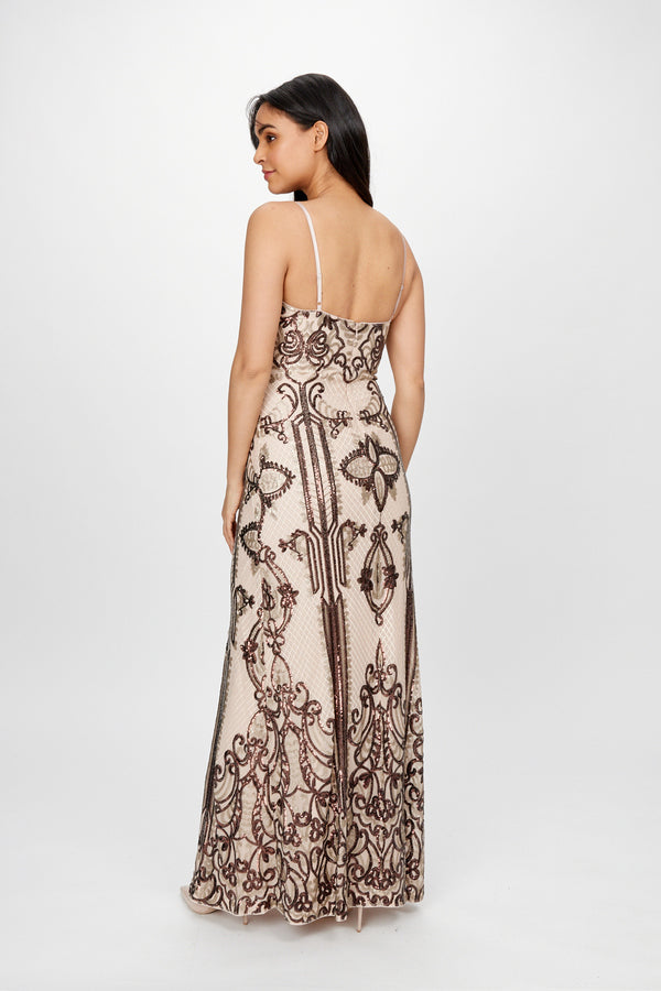 KNIT BEADED ROSE GOLD GOWN 239806U