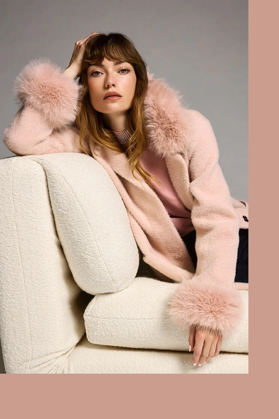 FEATHER YARN FAUX FUR SWEATER COAT AVAILABLE IN MERLOT 243923