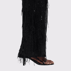 CAMBIO ALICE BLACK SEQUIN WITH FEATHER DETAIL PANT