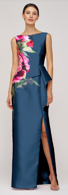 KAY UNGER LUCIANA COLUMN GOWN BLUE OPAL