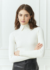 AUTUMN CASHMERE LONG SLEEVE RIB TOP WTIH COLLAR Elaine Dickinson