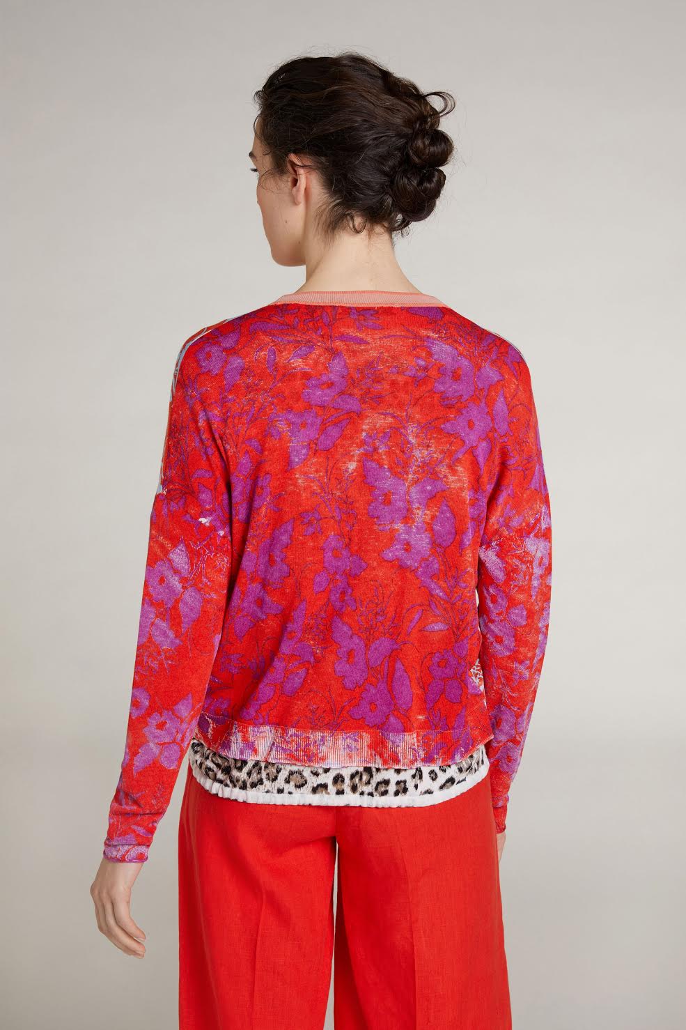 OUI COLLECTION DRAWSTRING CARDIGAN IN PINK RED & LEOPARD