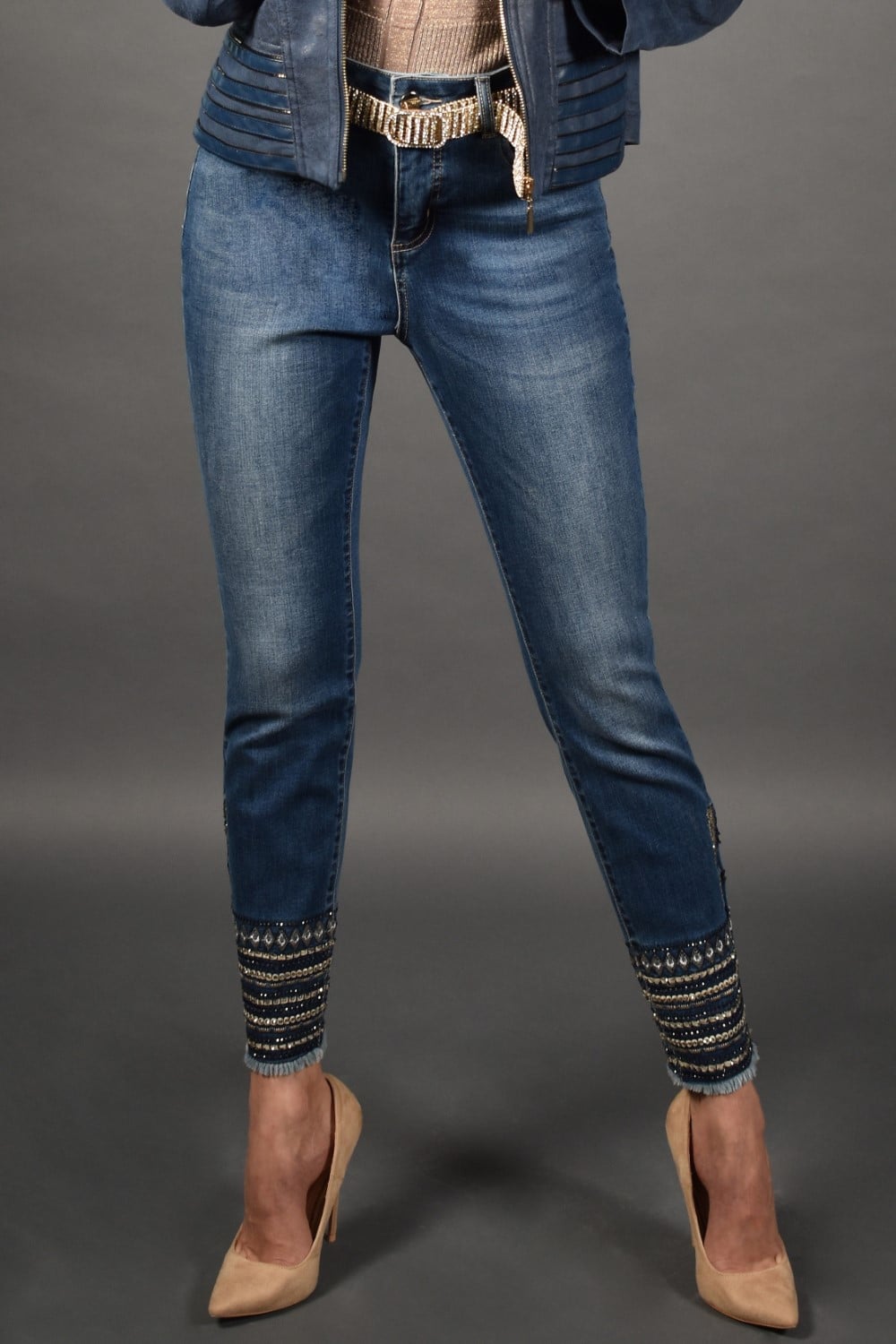 DARK BLUE DENIM JEAN WITH DETAILED ANKLE 213121U