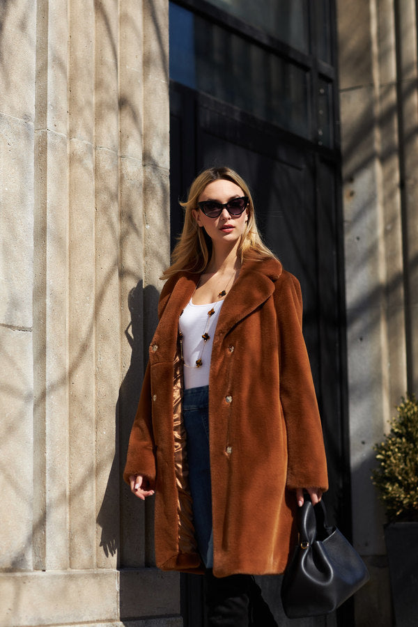 COGNAC FAUX FUR JACKET