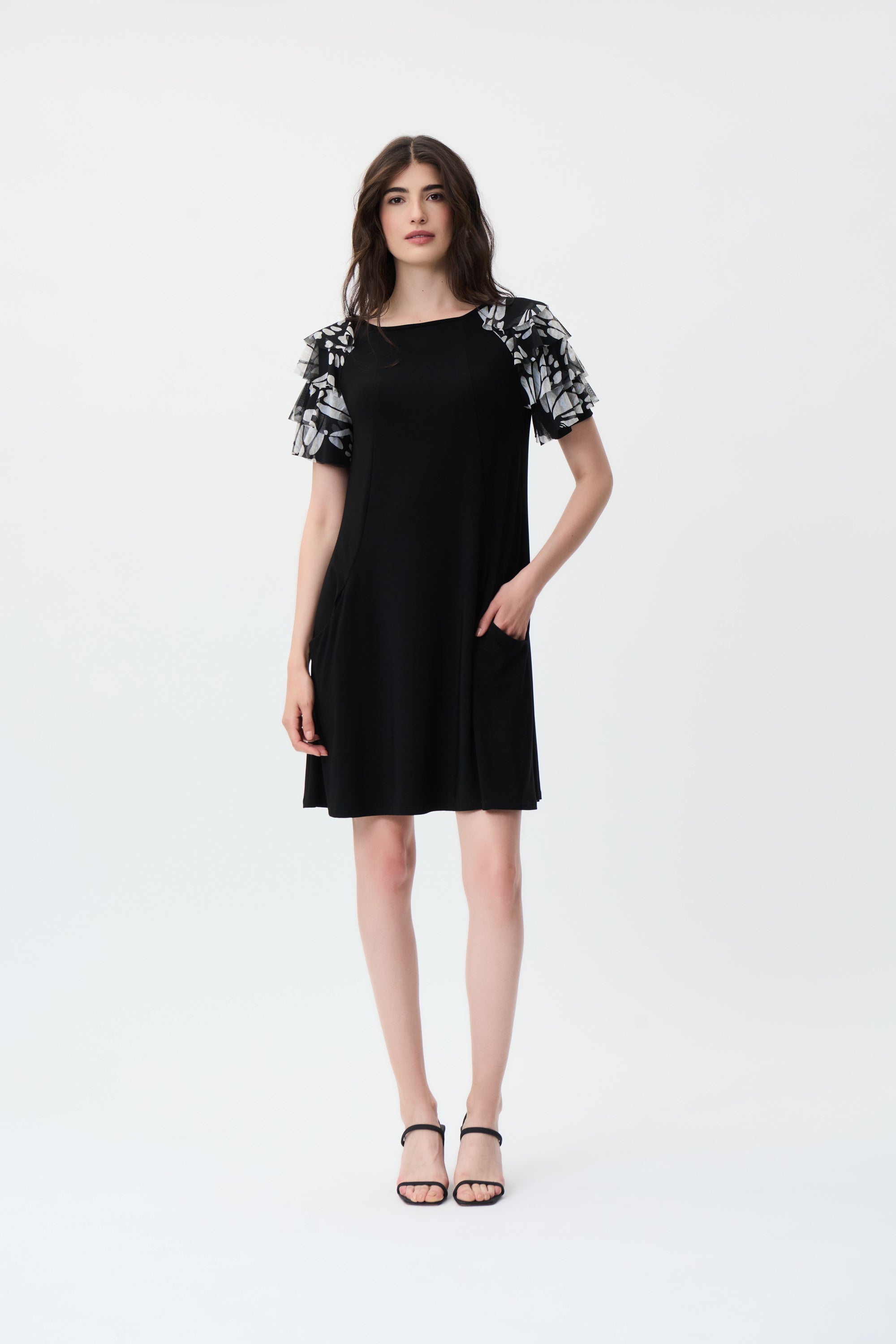 JOSEPH RIBKOFF DRESS WITH RUFFLE SLEEVE 231048 Elaine Dickinson JOSEPH RIBKOFF DRESS WITH RUFFLE SLEEVE 231048 Elaine Dickinson