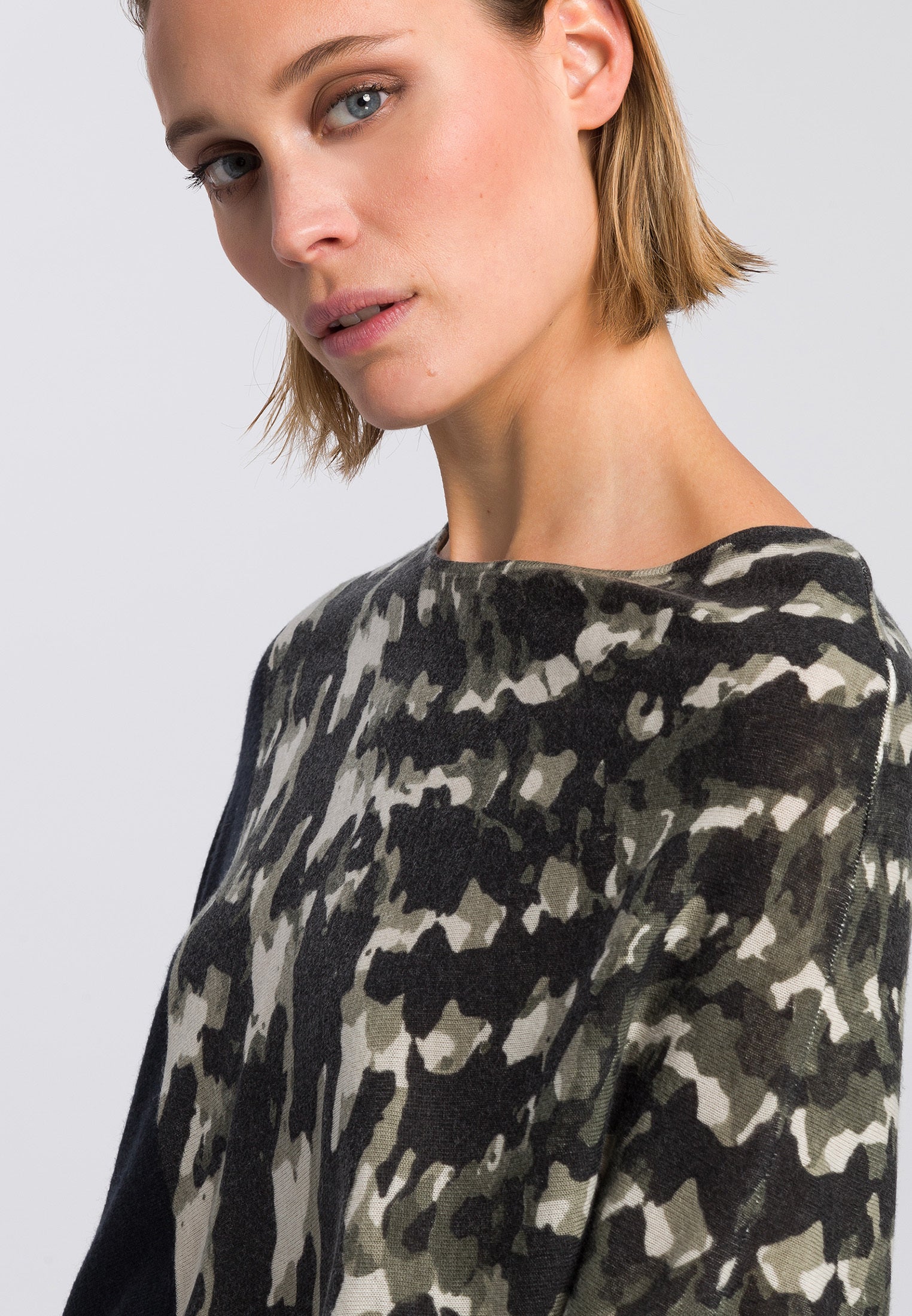 MARC AUREL PONCHO JUMPER WITH ABSTRACT CAMOUFLAGE PRINT