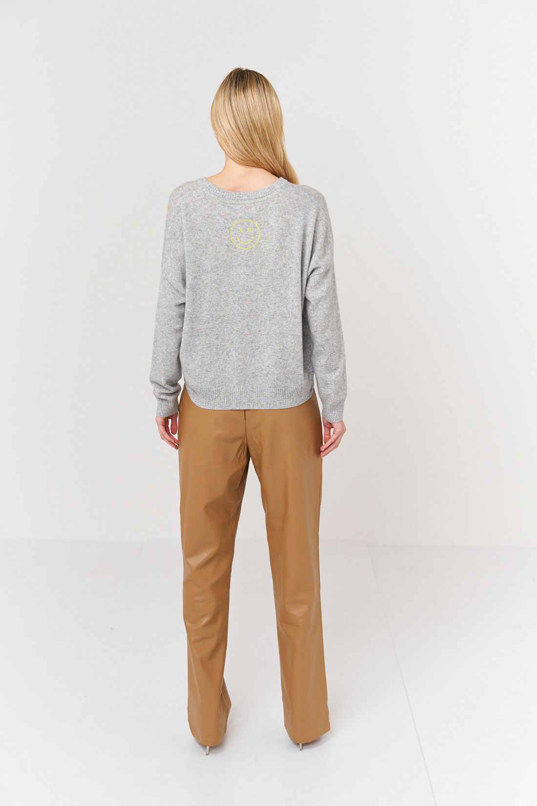 BRODIE CASHMERE NEON YELLOW SMILEY STITCH CREW