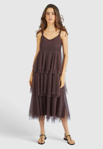 MARC AUREL TULLE DRESS WITH TIERED FLOUNCES