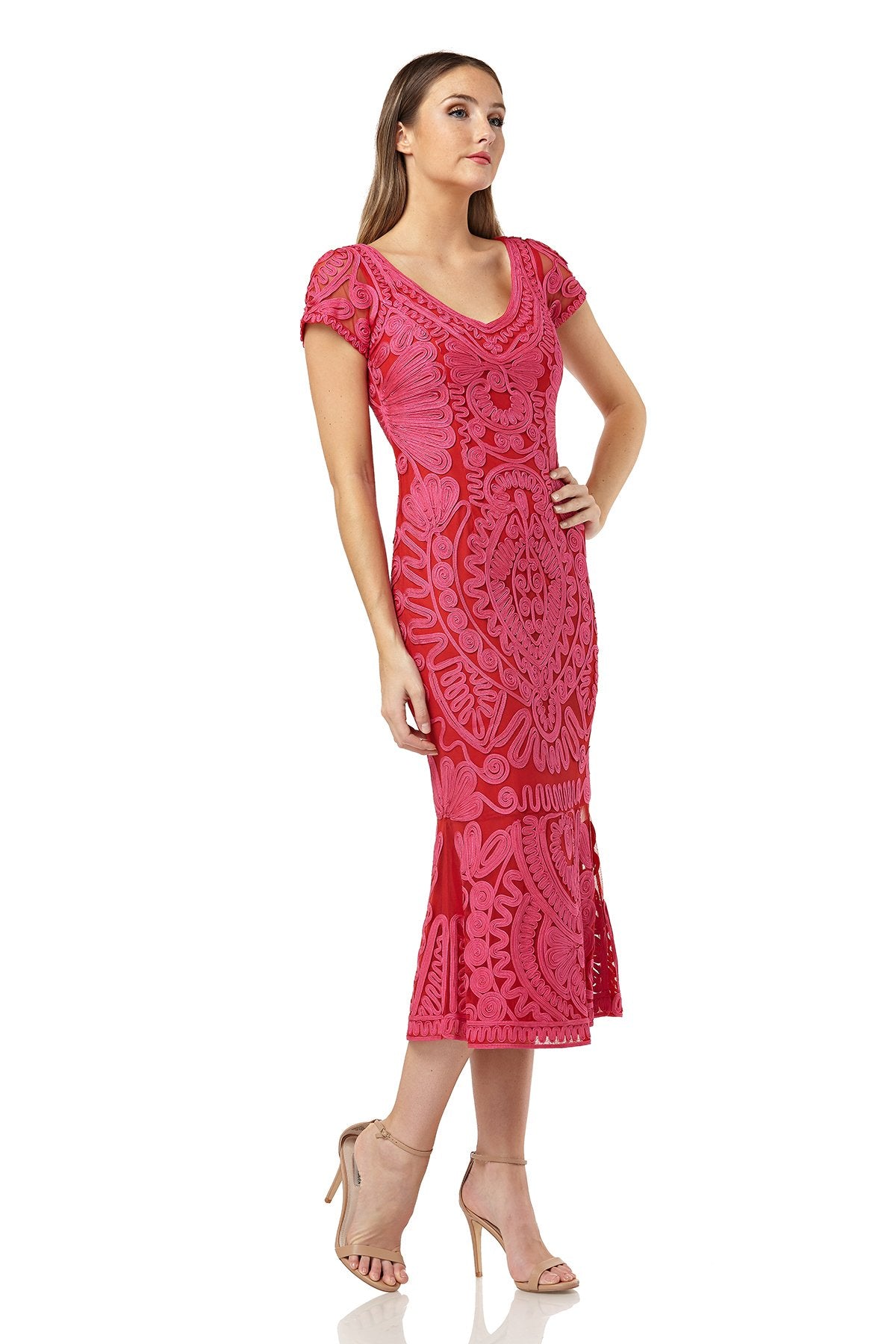 JS COLLECTION EBROIDERED MIDI DRESS