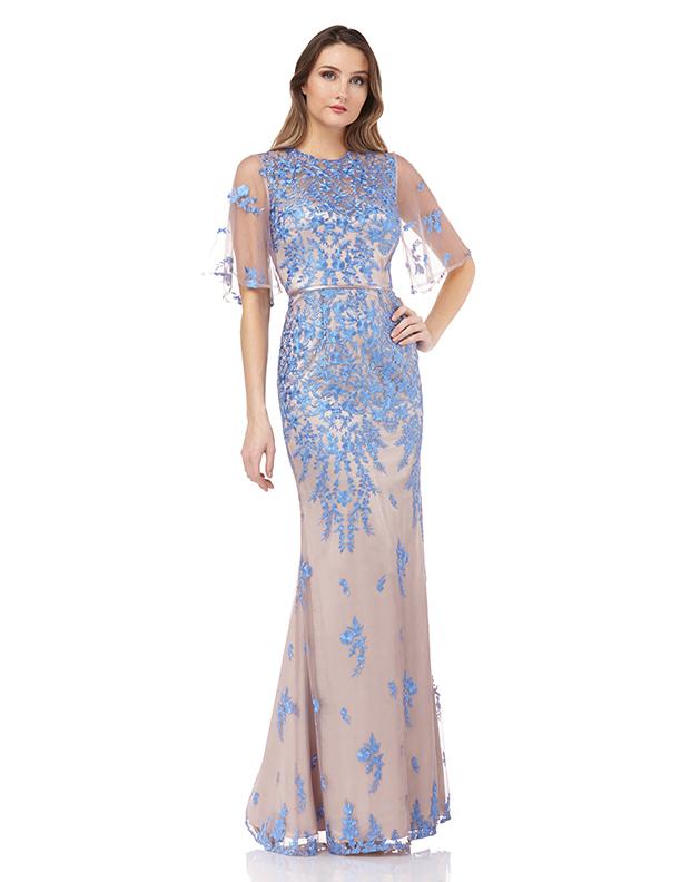 JS COLLECTION EMBROIDERED FLUTTER SLEEVE GOWN