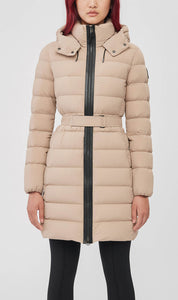 MACKAGE ASHLEY STRETCH LIGHT DOWN COAT WITH BELT