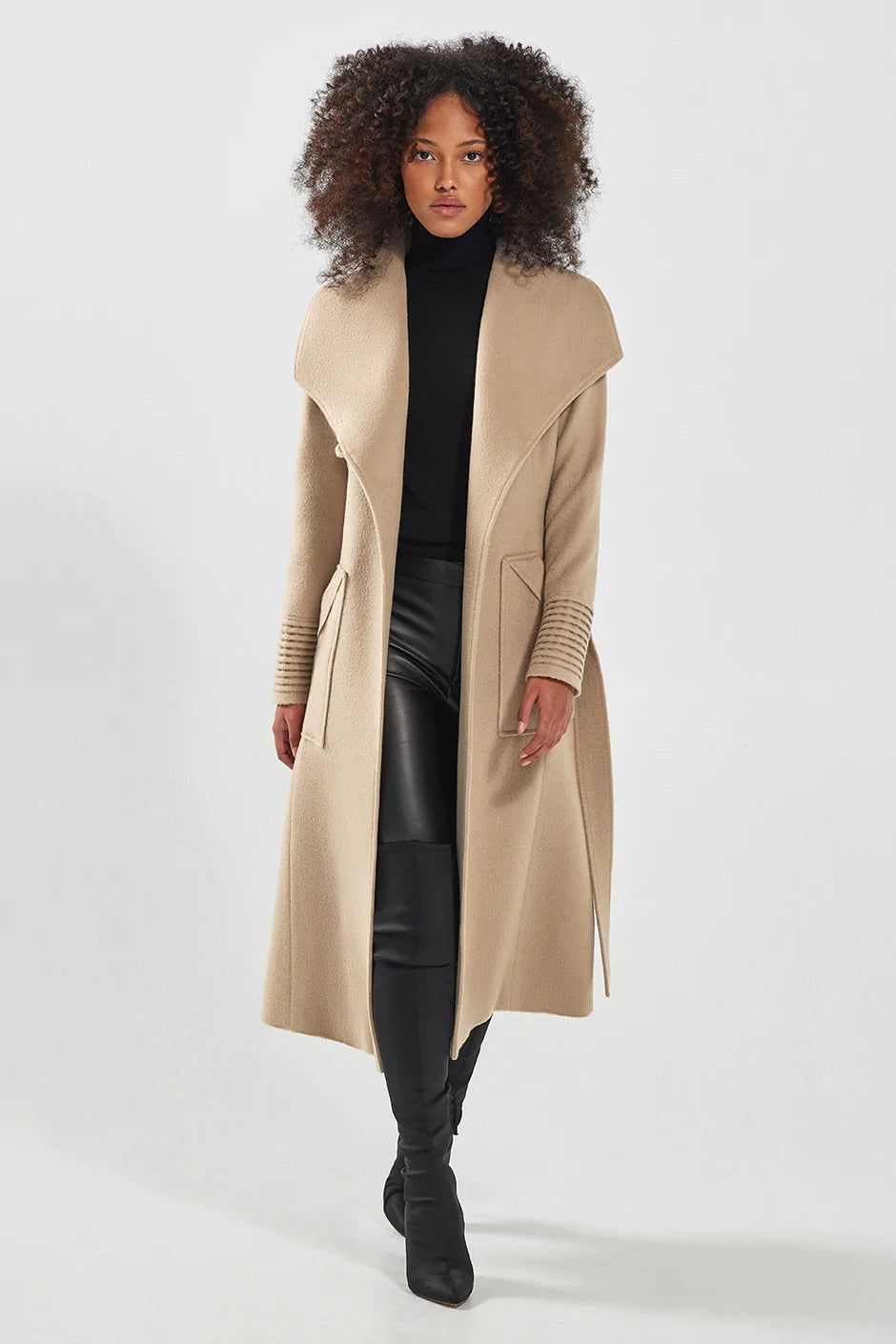 SENTALER LONG WIDE COLLAR WRAP COAT Elaine Dickinson