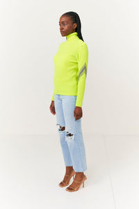 BRODIE CASMERE ROSA ROLL NECK SWEATER IN NEON/MID GREY