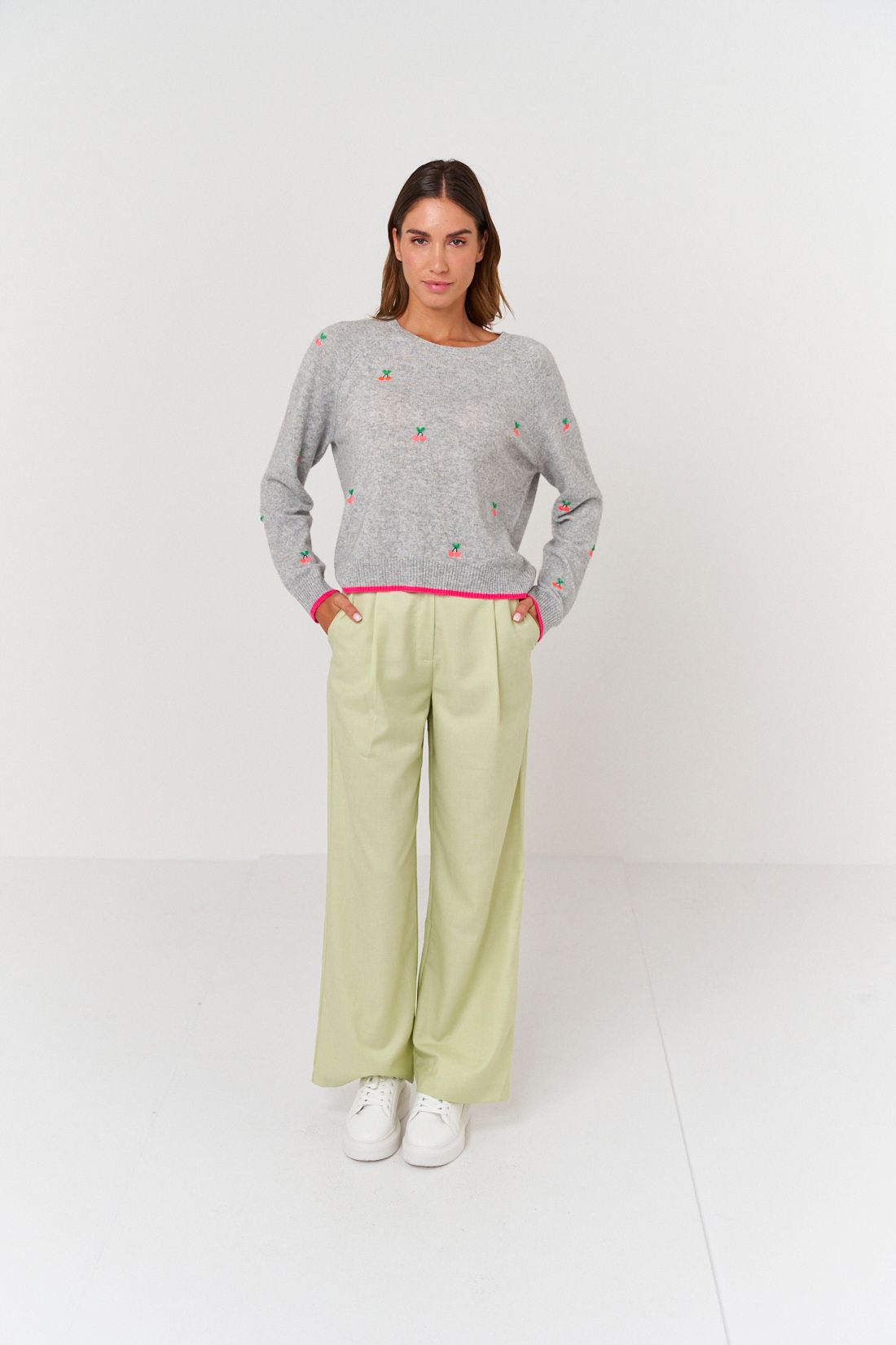 BRODIE CASHMERE LITTLE CHERRY SWEATER