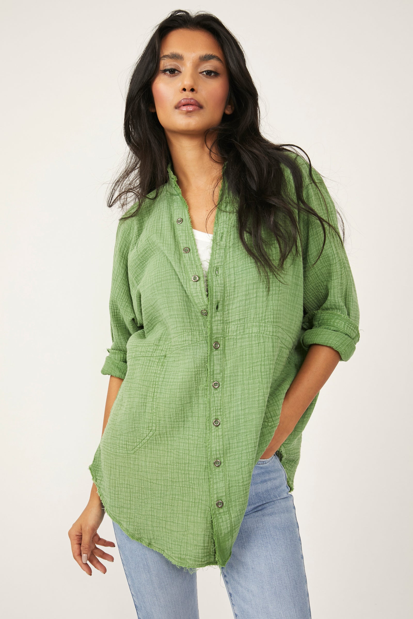 FREE PEOPLE SUMMER DAYDREAM TOP IN COOL MOSS