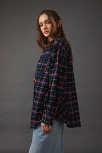FREE PEOPLE HAPPY HOUR PLAID in NAVY COMBO